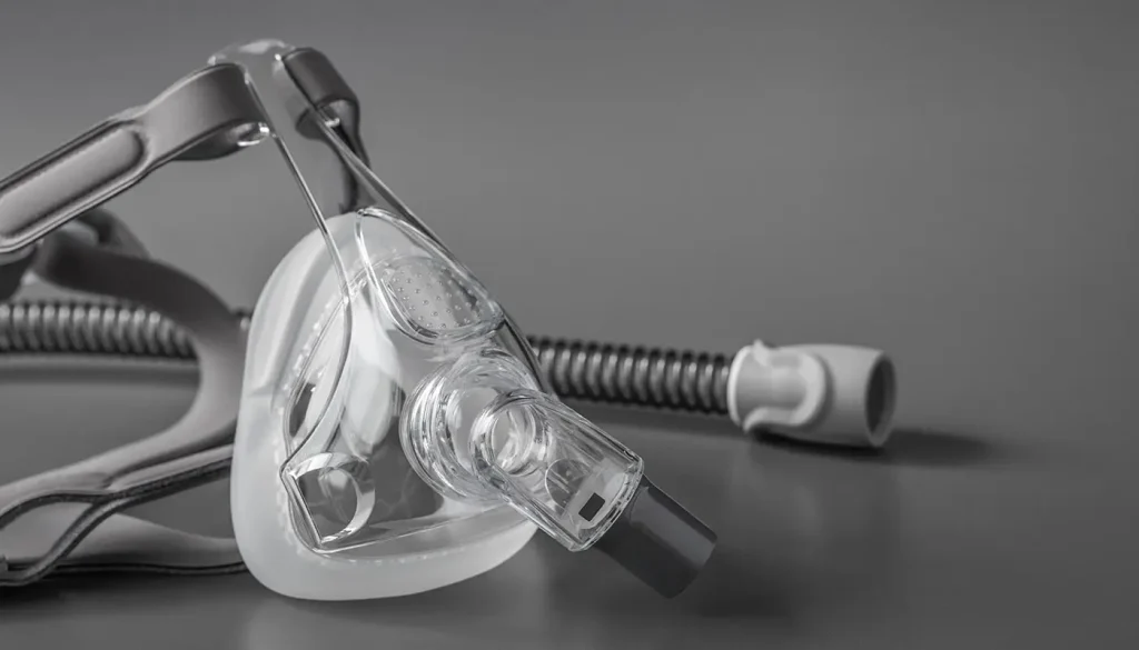 A clean heated CPAP hose attached to a mask.